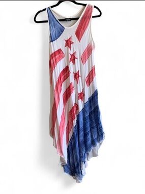 Flowy Red & Blue Star-Stripes Sleeveless Dress One Size